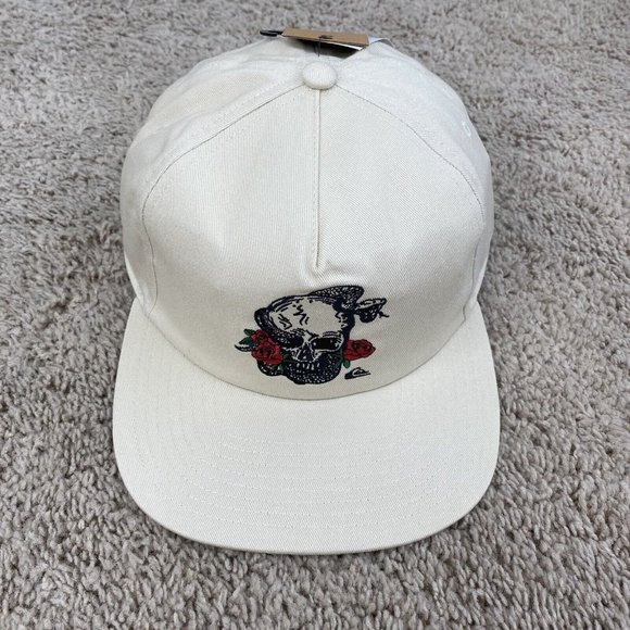 Quiksilver Mean Doggin Hat Birch & Black Rose Skull Snapback Baseball Cap NWT - Picture 7 of 7